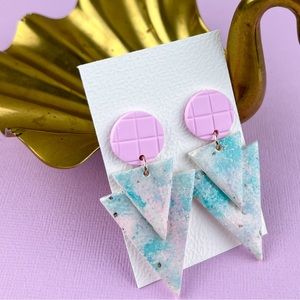 90s Sponge Paint Pattern Glitter Handmade Polymer Clay Earrings